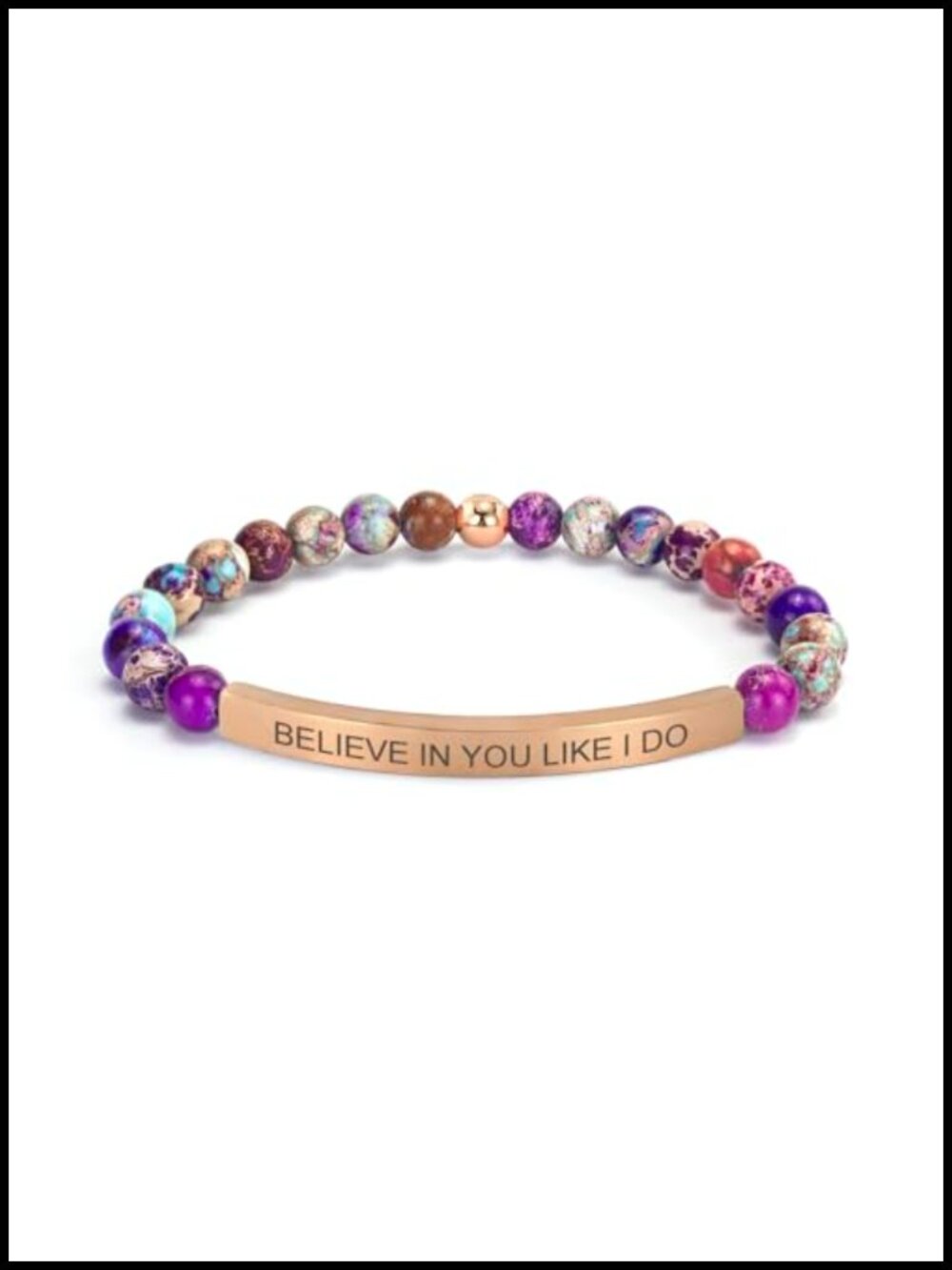Imperial Jasper Christian Stretch Bracelet, 18K Gold Plated, Bible Verse